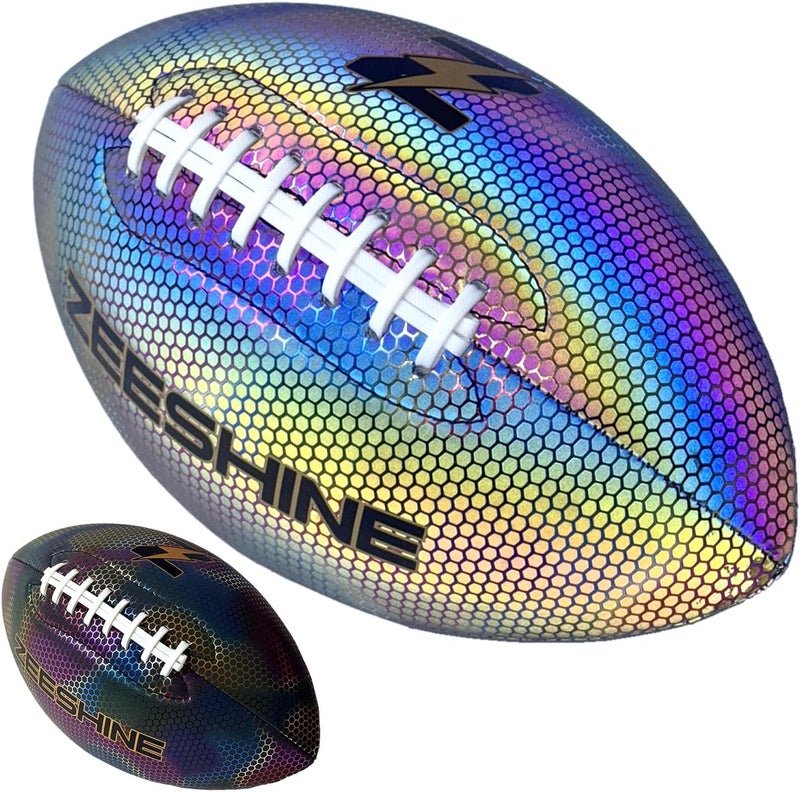 ZEESHINE HyperGlow Holographic Football – Ultra-Reflective Glow in Dark, Cool Sports Gift for Men & Women, Outdoor/Indoor Game - Image 1